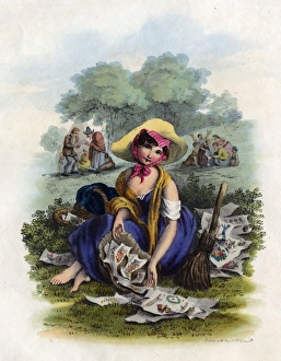 Images Dated 8th April 2016: Pray Give A Trifle - girl with scrapbook scraps