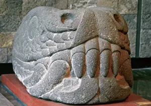 Mexican Prints: Pre-columbian Art. Mexico. Aztec. Serpent head. National Mus