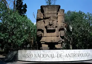 Pre Columbian Prints: Pre-Columbian art. Monolith at the entrance of the National