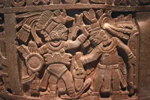 Pre-Columbian relief with fighting scene. Pre-Columbian