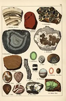 Geology Prints: Precious stones including agate, onyx, opal and sardonyx
