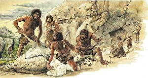 Relative Gallery: Prehistory. Paleolithic. Hunters manufacturing weapons