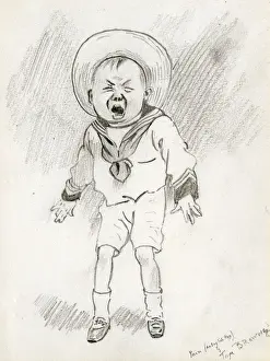 Scream Prints: Preparatory sketch by Tom Browne - Pain - screaming boy