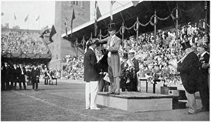 Metre Prints: Presentation of medals to the 100 metre men. Date: 1912