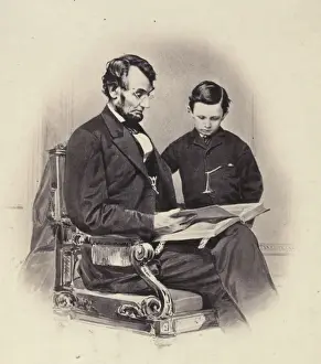 President A. Lincoln reading the Bible to his son