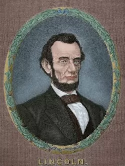 Abolitionist Gallery: President Abraham Lincoln (1809-1865). Engraving. Colored