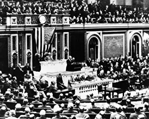 Addressing Gallery: President Wilson addressing Congress in April 1917