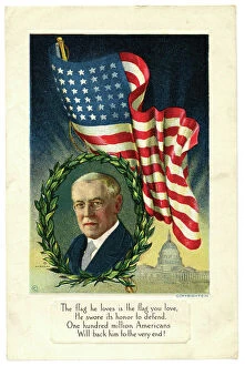 Forced Collection: President Woodrow Wilson's head against the Stars & Stripes