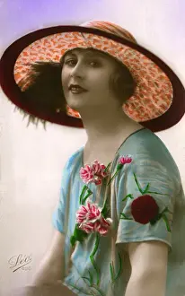Focus Prints: Pretty French girl in colourful floral dress and hat