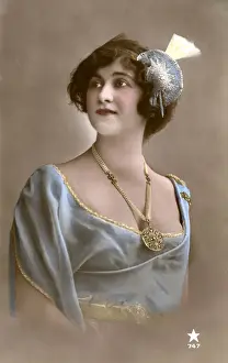 Focus Prints: Pretty French Girl in powder blue dress and large medallion