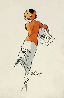 New Images From The Grenville Collins Collection Prints: Pretty Lady Ice Skater in orange top and hat