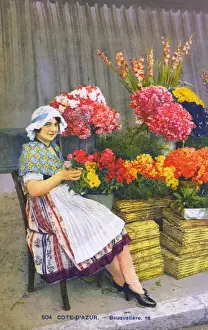 Kerb Prints: Pretty Young Flower Seller - Nice, Cote d Azur, France