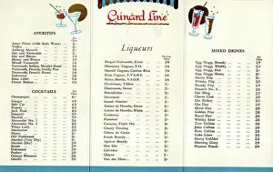 Price list, drinks on board Cunard liner RMS Mauretania