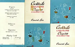 Cigars Prints: Price list, drinks and tobacco on board RMS Mauretania
