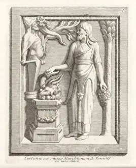 Grapes Prints: A priest making a sacrifice to the fertility god Priapus