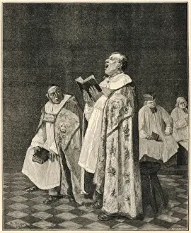 A Priest sings at the end of mass