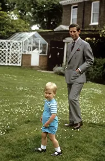 1985 Prints: Prince Charles and William in a garden