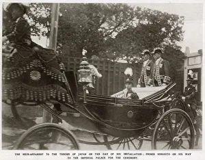 Heir Prints: Prince Hirohito (1901 - 1989), in his carriage on the way to be formally installed as Heir to the Throne