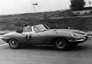 Images Dated 2nd June 2011: Prince Michael of Kent driving an E-type Jaguar at Brands Ha