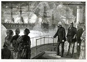 Fireworks Prints: Prince of Wales on board May Frere, viewing Bombay fireworks