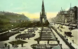 Midlothian Prints: Princes St & Sir Walter Scotts Monument, Edinburgh, Midloth