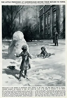 Snowballing Prints: Princess Elizabeth & Margaret in snow at Sandringham
