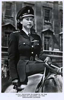 Gloves Prints: Princess Elizabeth riding as Colonel of the Grenadier Guards