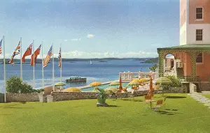 Flagpoles Prints: Princess Hotel, Bermuda - Harbour and Swimming Pool