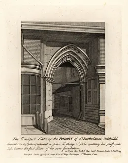 Antiquaries Prints: The Principal Gate of the Priory of St. Bartholomew