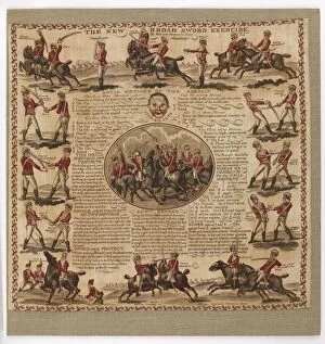 Images Dated 6th November 2015: Printed cotton handkerchief, ?The New Broad Sword Exercise?