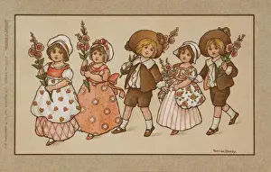 Hollyhocks Prints: Procession of children