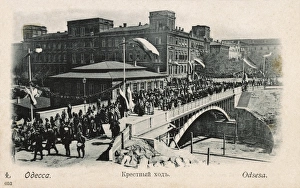Procession crossing bridge, Odessa, Ukraine
