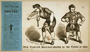 Violins Prints: Prof. Frederick Hap-e-man playing on two violins at once