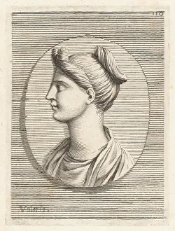 Hairdo Prints: Profile bust of a young woman with her hair in an elaborate hair