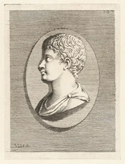 Guillaume Vallet Prints: Profile bust of a youth with short curly hair, from an oval gem