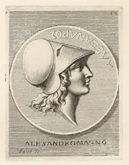 Macedon Prints: Profile portrait of Alexander the Great in Corinthian helmet