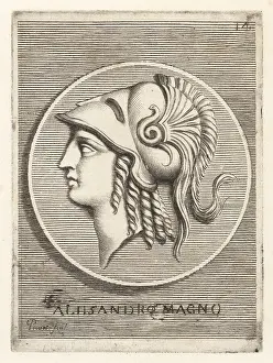 Etienne Picart Prints: Profile portrait of Alexander the Great in crested Corinthian he