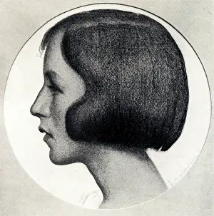 Charcoal Prints: A side profile portrait charcoal study of an unknown girl's head. Date: circa 1924
