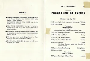 Clocks Prints: Programme of Events on board RMS Mauretania