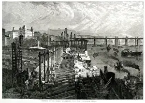 Progress on Thames Embankment 1865