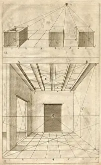 Pictures Now Prints: Projection of three boxes to a vanishing point Date: 1751