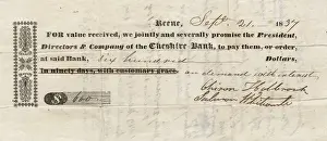 Whitworth Prints: Promissory note, Keene Cheshire Bank, New Hampshire, USA