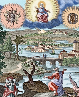 Spiritual Collection: Prophet Ezekiel. Vision. Colored engraving