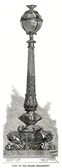 Proposed design published in The Illustrated London News for the cast-iron decorative street lamps that would align the River Thames on the Embankment, London. Date: 1870