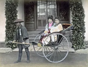 Prostitutes Prints: Prostitutes in a rickshaw, Japan, circa 1880s