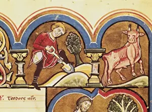 Psalter Prints: Psalter of Saint Elizabeth. 1200s. April: farmer