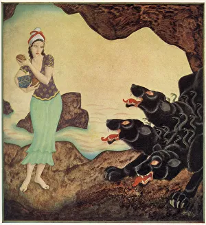 Goddesses Prints: Psyche and Cerberus - Edmund Dulac