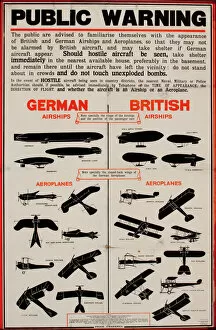Airship Collection: Public warning, German and British aircraft, WW1