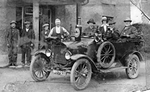 Motorcar Prints: Publican and customers outside pub, with a Bass Brewery car