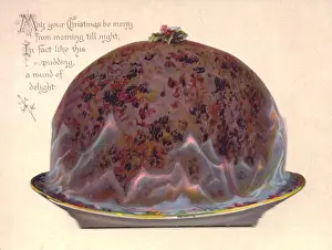 Sprig Prints: Pudding in flames on a Christmas card
